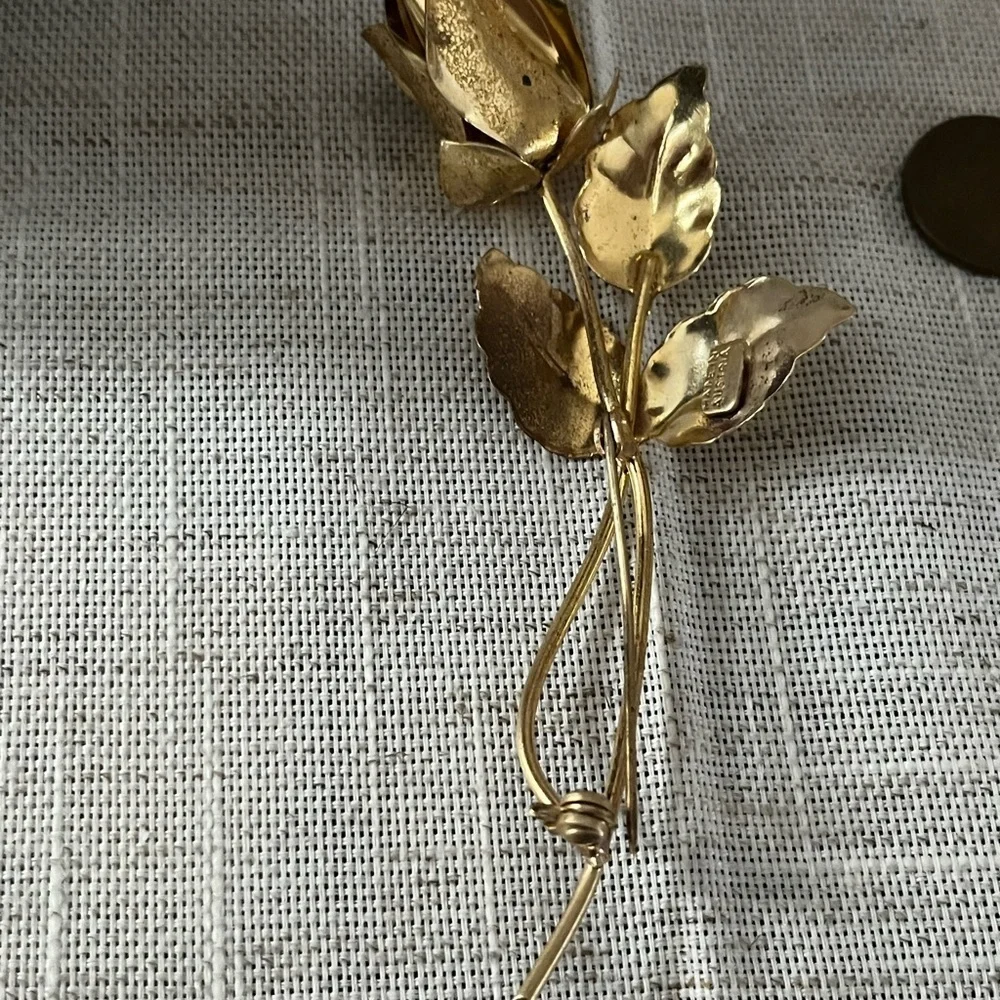 Gold large Rose Brooch made in Austria Vintage